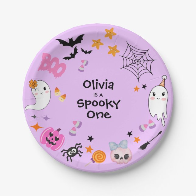 Purple Spooky One Cute Halloween 1st Birthday Paper Plate (Front)