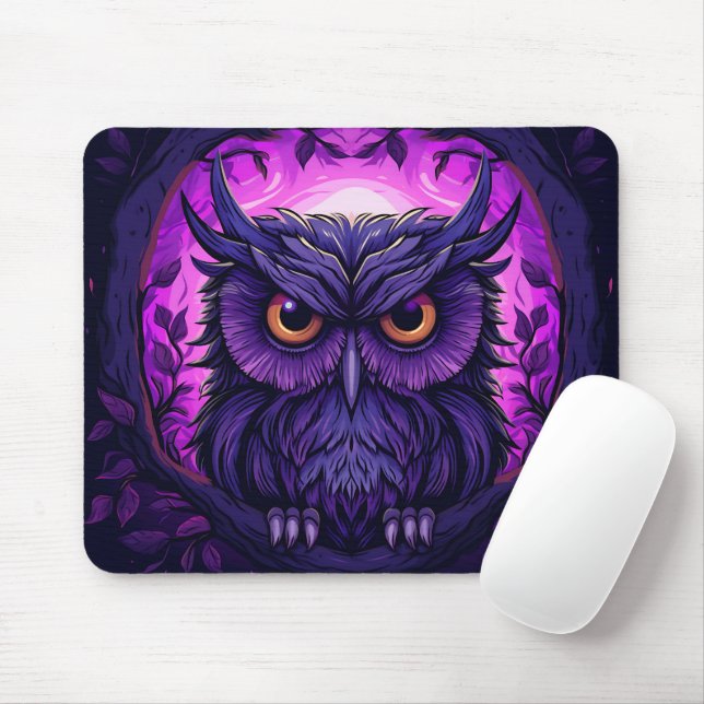 Purple Spooky Owl On Halloween Night Graphic Mouse Pad (With Mouse)