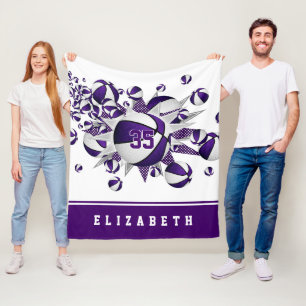 purple sports decor girls basketballs stars fleece blanket
