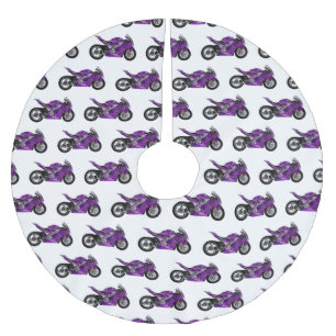 Purple sports motorcycle cartoon brushed polyester tree skirt