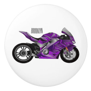 Purple sports motorcycle cartoon ceramic knob