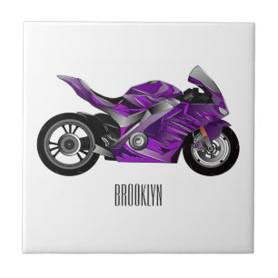 Purple sports motorcycle cartoon  ceramic tile