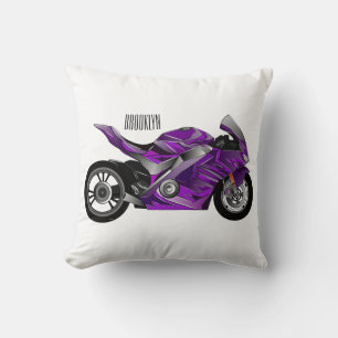 Purple sports motorcycle cartoon cushion