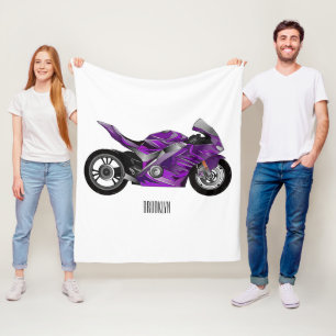 Purple sports motorcycle cartoon fleece blanket