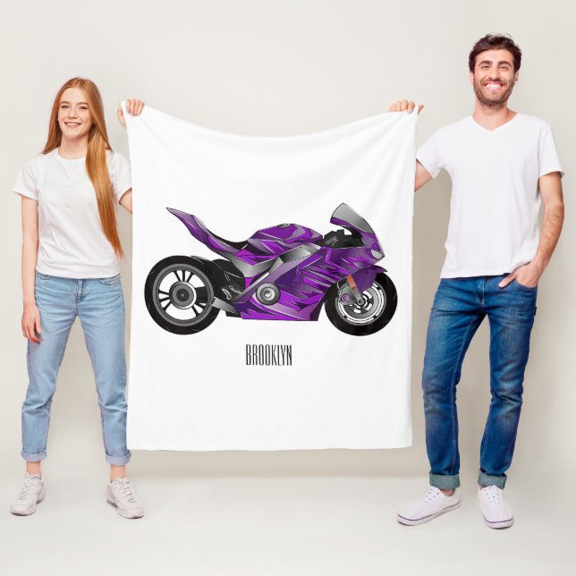 Purple sports motorcycle cartoon fleece blanket (In Situ)