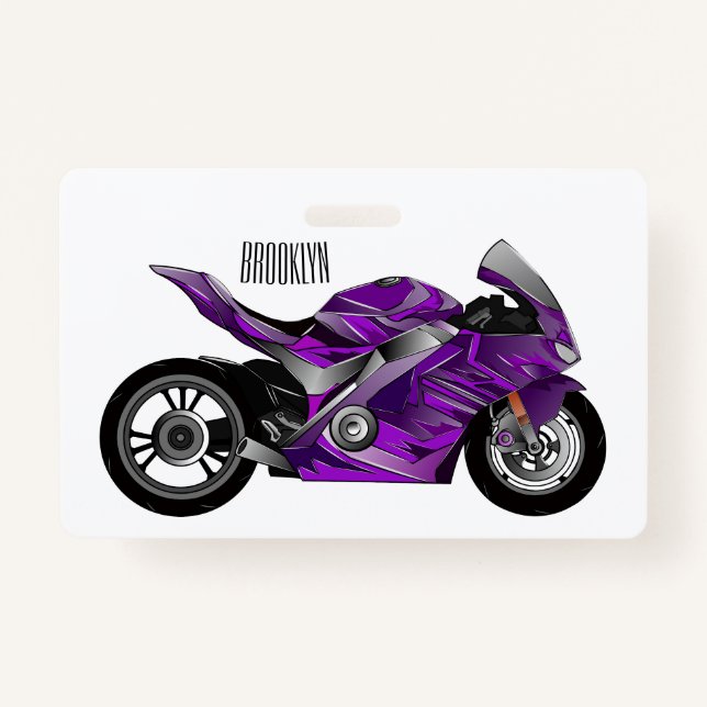 Purple sports motorcycle cartoon  ID badge (Front)