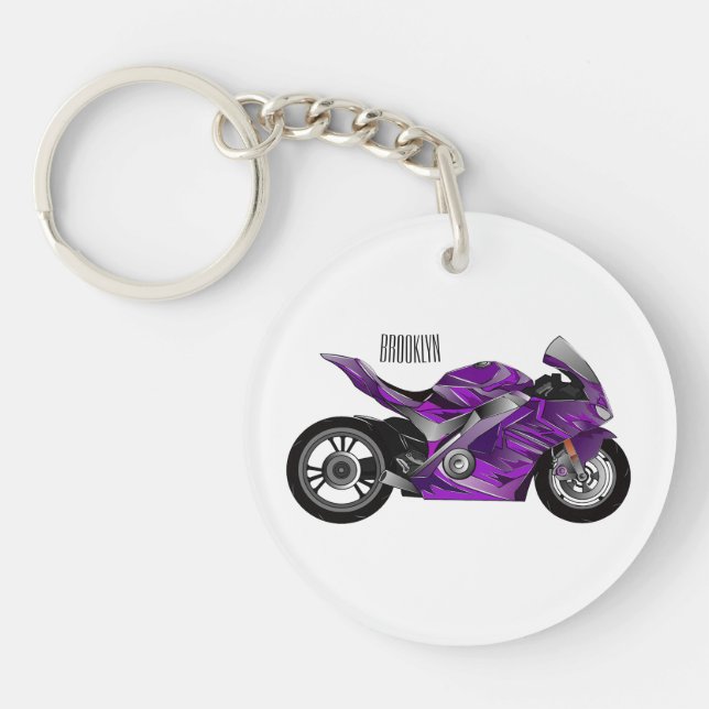 Purple sports motorcycle cartoon  key ring (Front)