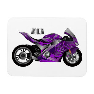 Purple sports motorcycle cartoon magnet