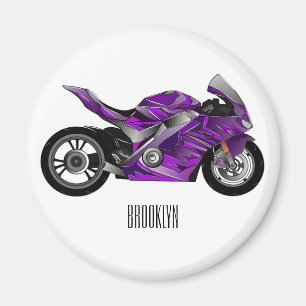 Purple sports motorcycle cartoon magnet