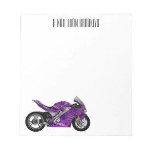 Purple sports motorcycle cartoon notepad