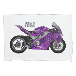 Purple sports motorcycle cartoon pillowcase