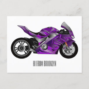 Purple sports motorcycle cartoon  postcard