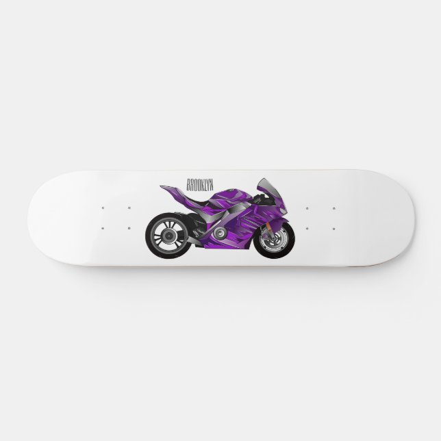 Purple sports motorcycle cartoon  skateboard (Horz)