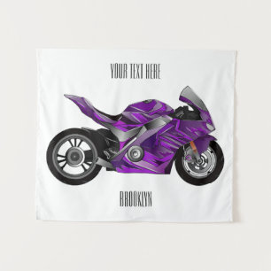 Purple sports motorcycle cartoon  tapestry