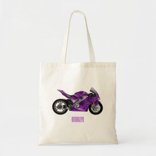 Purple sports motorcycle cartoon tote bag