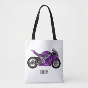 Purple sports motorcycle cartoon tote bag