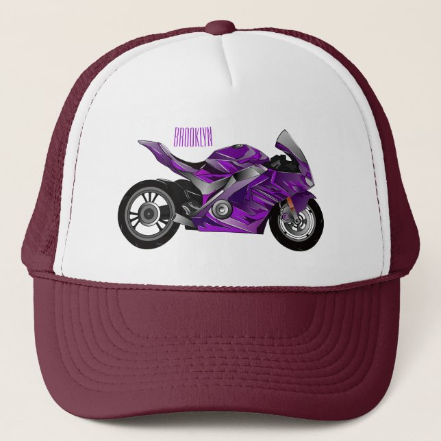 Purple sports motorcycle cartoon trucker hat (Front)