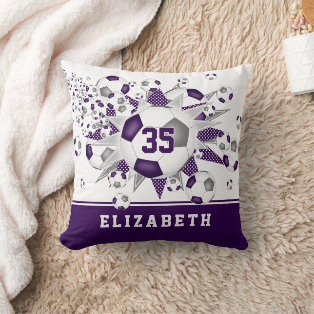 purple sports room girls soccer balls stars cushion (Blanket)