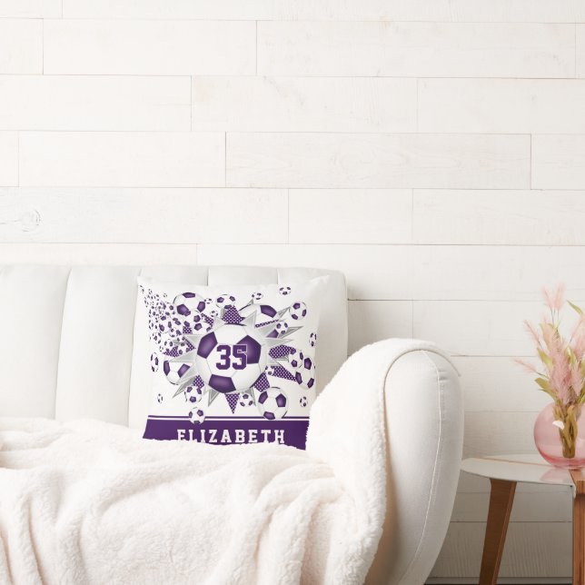 purple sports room girls soccer balls stars cushion (Couch)