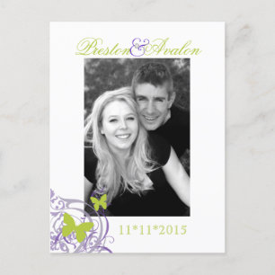 Purple Spring Butterfly Save The Date Postcard