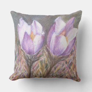 PURPLE SPRING CROCUS FLOWER PATIO CUSHION