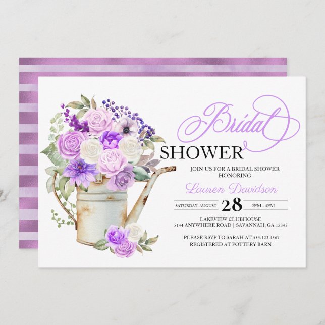 Purple Spring Floral Bridal Shower Invitation (Front/Back)