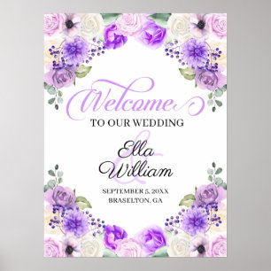 Purple Spring Floral Fall Wedding Welcome Sign