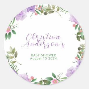 Purple Spring Floral Girl Baby Shower Classic Round Sticker