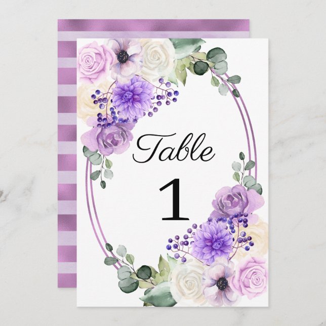 Purple Spring Floral Wedding Table Number (Front/Back)
