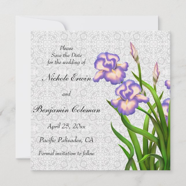 Purple Spring Iris Flowers Save the Date (Front)