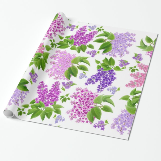 Purple Spring Lilac Flowers Wrapping Paper (Unrolled)