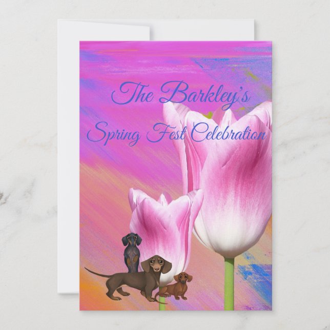 Purple Spring Time Dachshund Invitation (Front)