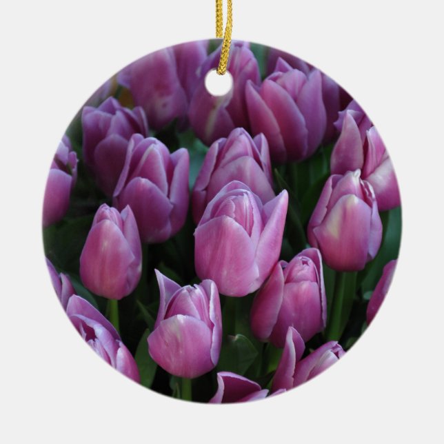 Purple spring tulips ceramic tree decoration (Front)