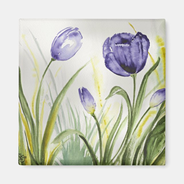 Purple Spring Tulips Magnet (Front)