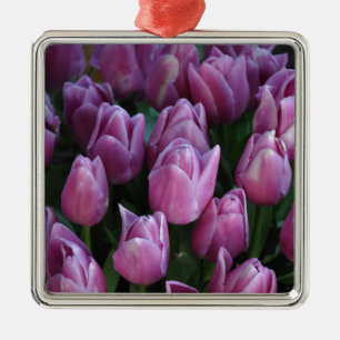 Purple spring tulips metal ornament