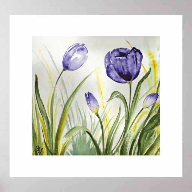 Purple Spring Tulips Poster (Front)