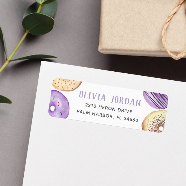 Purple Sprinkle Donut Return Address Label (Creator Uploaded)