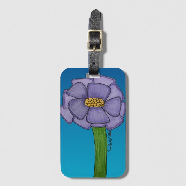 Purple Square Flower with Blue background Luggage Tag (Front Vertical)