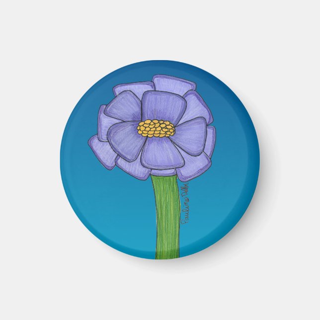 Purple Square Flower with Blue background Magnet (Front)
