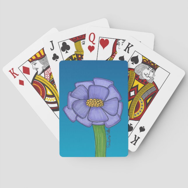 Purple Square Flower with Blue background Playing Cards (Back)