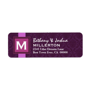 Purple Square Monogram Frame and Ribbon V3 Return Address Label