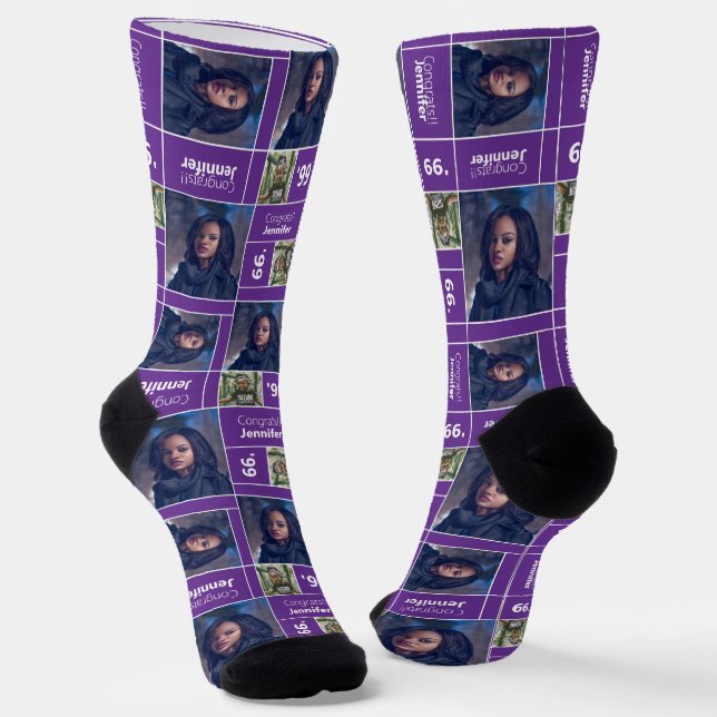 Purple Square Photo Graduation Class Year Socks (Angled)