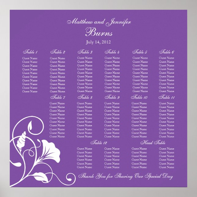 Purple Square Wedding Reception Seating Chart (Front)