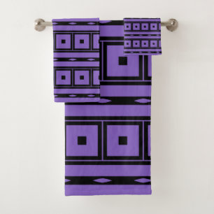Purple squares and stripes bath towel set