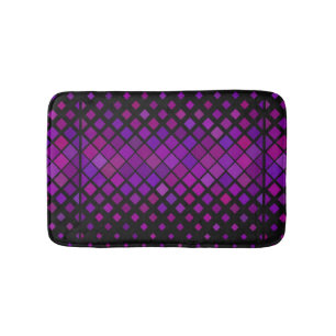 Purple squares on black bath mat