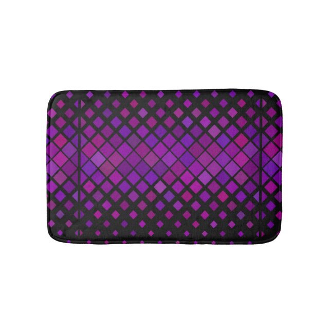 Purple squares on black bath mat (Front)