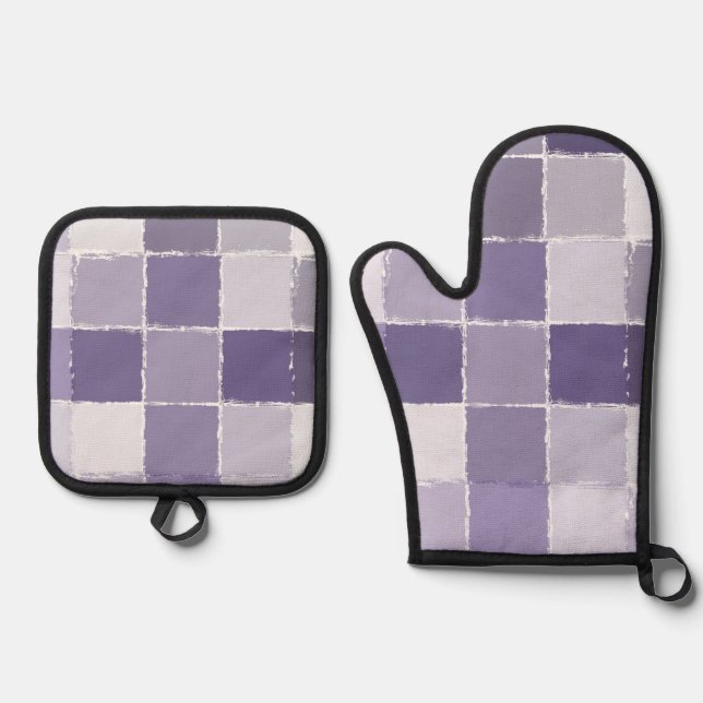 Purple Squares Oven Mitt & Pot Holder Set (Front)