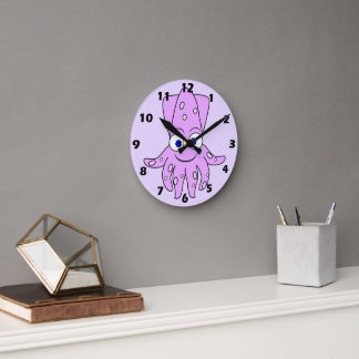 Purple Squid Design Round Clock