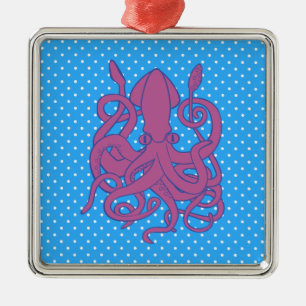 Purple Squid & Polka Dots Metal Ornament