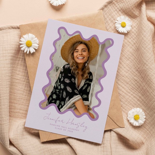 Purple Squiggly Photo Frame Graduation  Announcement (Creator Uploaded)